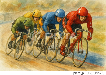 競輪　ケイリン　KEIRIN　ゴールスプリント　水彩画 131619579