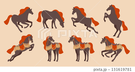 干支・午・飾り馬・晴れ着の黒い馬セット 131619781