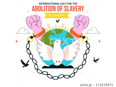 International Day for the Abolition of Slavery Illustration on December 2, Featuring Handcuffs, Broken Chains, and Flying Pigeons in a Background International Day for the Abolition of Slavery Illustration on December 2, Featuring Handcuffs, Broken Chains, and Flying Pigeons in a Background 131619872