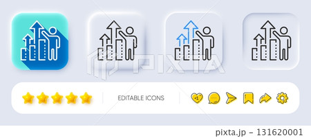 Employee results line icon. Neumorphic, Flat shadow, 3d buttons. Work result sign. Statistics chart symbol. Line employee results icon. Social media icons. Vector 131620001