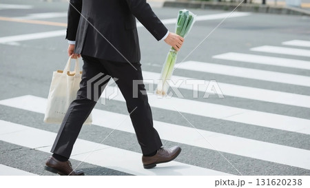 business man walking_ネギを持って横断歩道を渡るサラリーマン business man walking_ネギを持って横断歩道を渡るサラリーマン 131620238