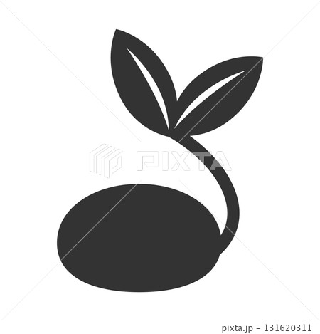 芽が出た種子のフラットイラスト素材｜黒一色・エコ・オーガニック 131620311