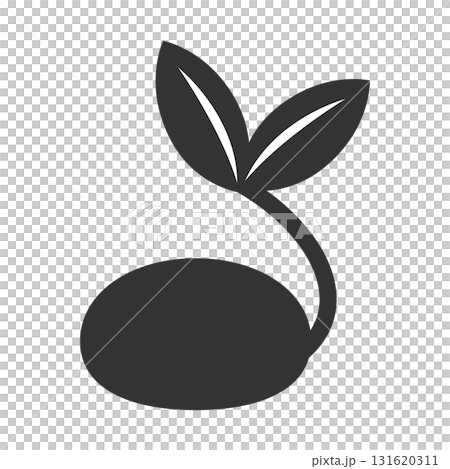 芽が出た種子のフラットイラスト素材｜黒一色・エコ・オーガニック 131620311