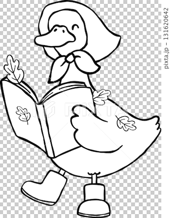 Fall Bookish Silly Goose Reading Book, cottagecore hand drawn Outline Black and white Fall Bookish Silly Goose Reading Book, cottagecore hand drawn Outline Black and white 131620642