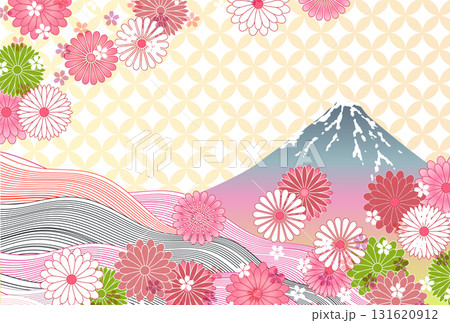 桜　富士山　和柄　年賀状　背景	 131620912