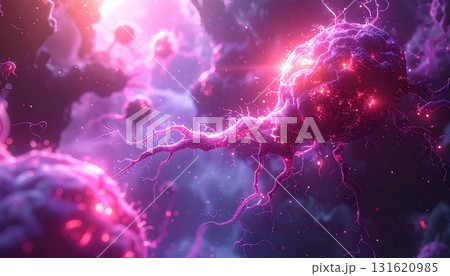 An abstract blue space background with glowing plasma and electrical energy texture in seamless motion 131620985