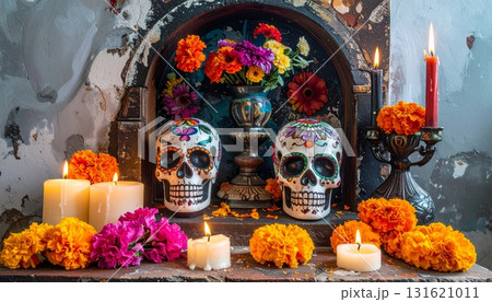 Isolated traditional Russian matryoshka doll ornament set with colorful Jesus Christ on the cross in the church on a christmas gift background Isolated traditional Russian matryoshka doll ornament set with colorful Jesus Christ on the cross in the church on a christmas gift background 131621011