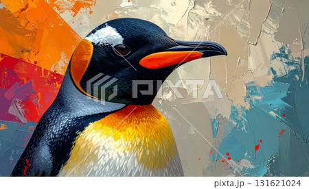 An abstract colorful bird with an abstract background of colorful bird of paradise plumage, like a king penguin in Antarctica wildlife An abstract colorful bird with an abstract background of colorful bird of paradise plumage, like a king penguin in Antarctica wildlife 131621024