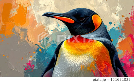 An abstract colorful bird with an abstract background of colorful bird of paradise plumage, like a king penguin in Antarctica wildlife An abstract colorful bird with an abstract background of colorful bird of paradise plumage, like a king penguin in Antarctica wildlife 131621025
