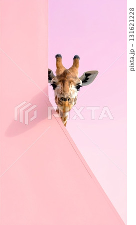 A funny cartoon illustration of a cute pink bunny on a flower with a bee is funny nature art 131621228