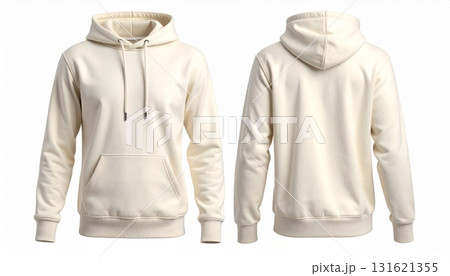 Two Blank Cream hoodie template. Hoodie sweatshirt long sleeve with clipping path, hoodie for design mockup for print, isolated on white background. Two Blank Cream hoodie template. Hoodie sweatshirt long sleeve with clipping path, hoodie for design mockup for print, isolated on white background. 131621355