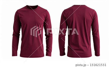 Blank long sleeve T Shirt template front and back view on white background 131621531