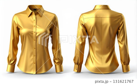 Two 3d woman blouse office formal shirt front and back view. 131621767