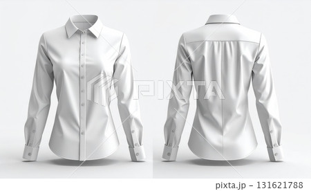 Two 3d woman blouse office formal shirt front and back view. 131621788
