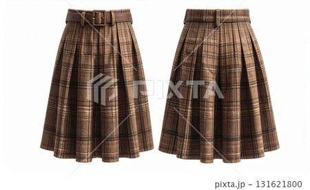 plaid skirt showing front and back view on white background 131621800