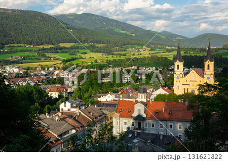 Summer view of Bruneck townscape in green Puster Valley, Italy Summer view of Bruneck townscape in green Puster Valley, Italy 131621822