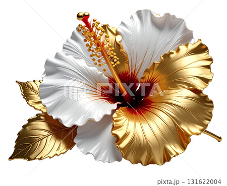 黄金に輝くハイビスカスがトロピカルな雰囲気を醸し出すPNG画像 131622004