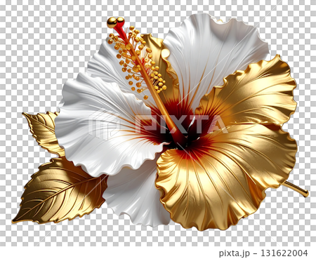 黄金に輝くハイビスカスがトロピカルな雰囲気を醸し出すPNG画像 131622004