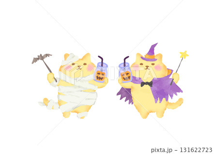ハロウィン・仮装して乾杯するかわいい猫の水彩イラスト素材 ハロウィン・仮装して乾杯するかわいい猫の水彩イラスト素材 131622723