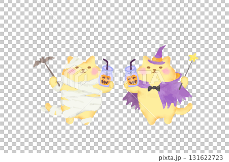 ハロウィン・仮装して乾杯するかわいい猫の水彩イラスト素材 ハロウィン・仮装して乾杯するかわいい猫の水彩イラスト素材 131622723