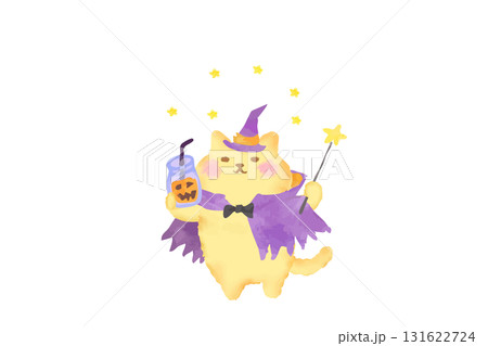 ハロウィン・仮装して乾杯するかわいい猫の水彩イラスト素材 ハロウィン・仮装して乾杯するかわいい猫の水彩イラスト素材 131622724