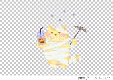 ハロウィン・ミイラ仮装して乾杯するかわいい猫の水彩イラスト素材 131622727