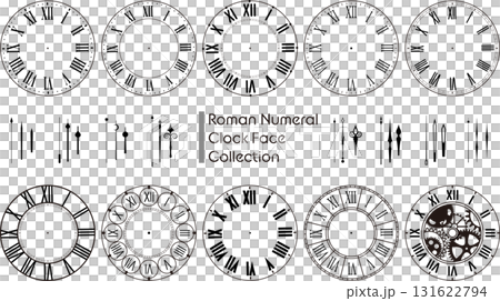 一套 10 個羅馬數位鐘面,古董設計 一套 10 個羅馬數位鐘面,古董設計 131622794