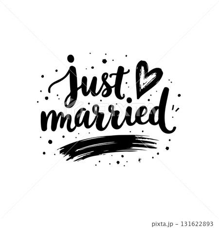 Elegant 'Just Married' Typography with Heart and Brush Stroke Design for Celebrations 131622893