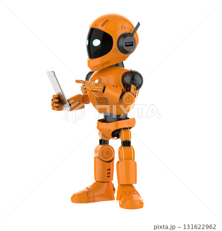 Cute and small artificial intelligence personal assistant robot with digital tablet 131622962