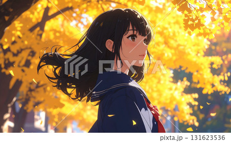 綺麗な銀杏の森の中で 131623536