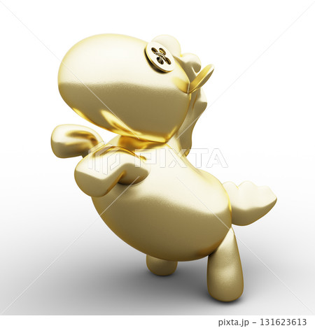 Golden Horse Cute and Funny Toy. 3D Illustration. File with Clipping Path. 131623613