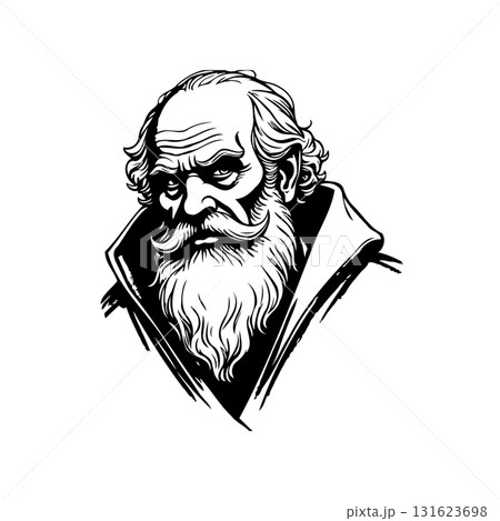 Detailed Black and White Portrait of an Elderly Man with Prominent Beard and Moustache Detailed Black and White Portrait of an Elderly Man with Prominent Beard and Moustache 131623698