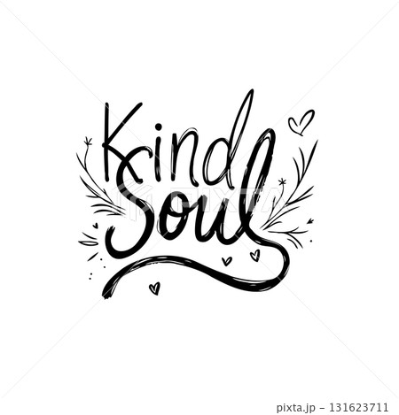 Expressive Calligraphy Design Featuring the Inspiring Phrase 'Kind Soul' with Delicate Accents 131623711