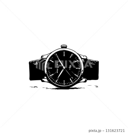 Elegant wristwatch drawing in black and white illustration for time management Elegant wristwatch drawing in black and white illustration for time management 131623721