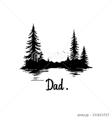 Minimalist Father's Day Design Featuring Forest and Water Landscape Silhouette 131623727