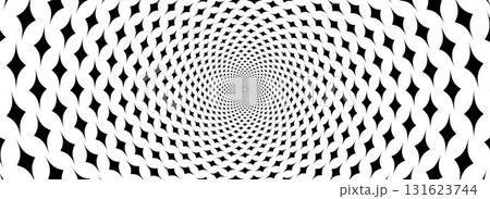 Spinning stars optical illusion background. Black and white hypnotic sparkles wallpaper. Abstract trippy illusion wallpaper for banner, template design. Rotating in spiral sparks poster design. Vector 131623744