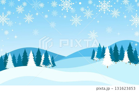 冬の雪景色と雪の結晶のイラスト 131623853