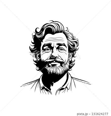 Detailed line art portrait of a mature man with beard and wavy hair illustration Detailed line art portrait of a mature man with beard and wavy hair illustration 131624277