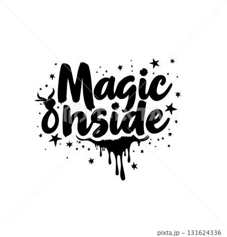Whimsical Magic Inside Text Design with Stars and Drips on White Background 131624336