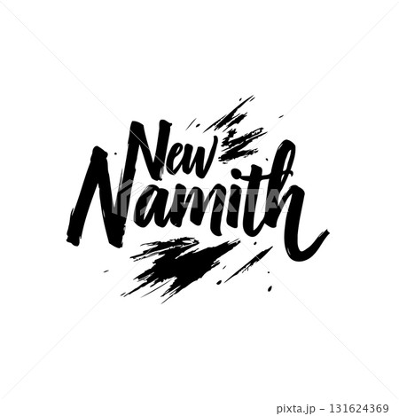 Stylish black lettering design for "New Namith" with paint splash effects art 131624369