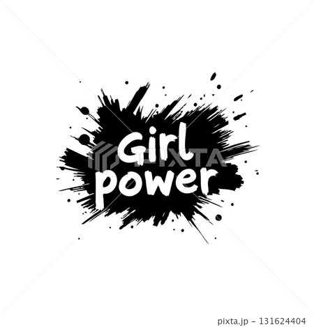 Empowering femininity: "Girl power" typography on an abstract black stain background 131624404