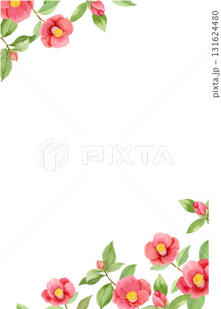 水彩で描いた椿の花のハガキテンプレート 水彩で描いた椿の花のハガキテンプレート 131624480