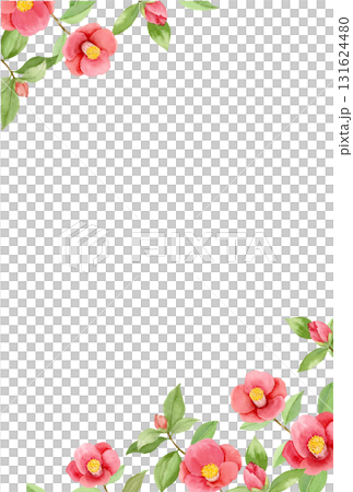 水彩で描いた椿の花のハガキテンプレート 水彩で描いた椿の花のハガキテンプレート 131624480