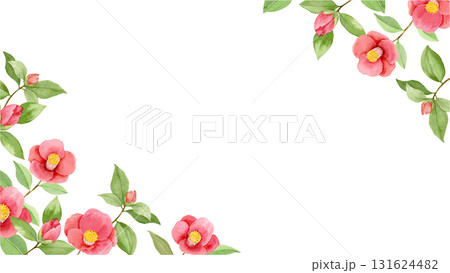 水彩で描いた椿の花のフレーム素材 131624482