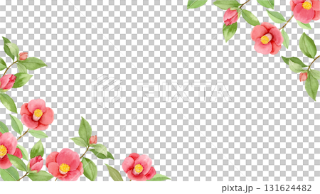 水彩で描いた椿の花のフレーム素材 131624482