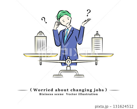 会社を天秤にかけながら転職に悩むビジネスマン｜ビジネスシーン 131624512