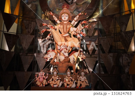 Conceptual Durga Idol with Monochromatic Tone and Geometric Modern Pandal Conceptual Durga Idol with Monochromatic Tone and Geometric Modern Pandal 131624763