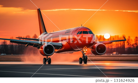 Commercial airplane taking off from airport tarmac into sunlit blue sky on a bright and sunny day Commercial airplane taking off from airport tarmac into sunlit blue sky on a bright and sunny day 131624926