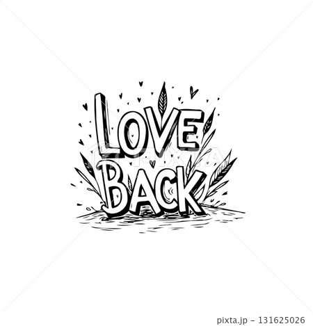Love Back Handwritten Typography with Hearts and Floral Accents Design 131625026