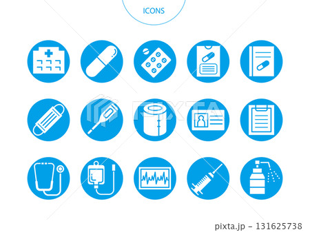 医療 病院　アイコン ピクトグラム　ベクター イラスト　セット 131625738